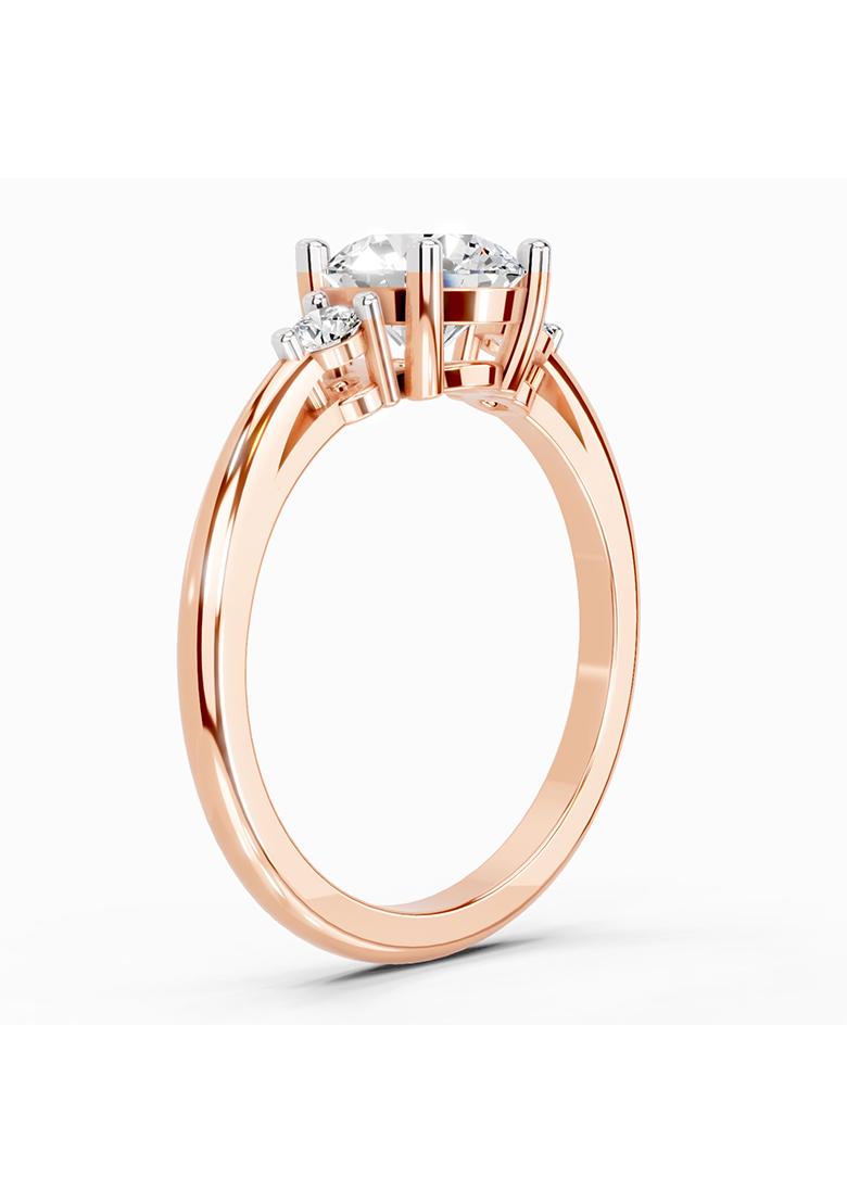 14Kt Rose Gold Lab Grown Diamond 1.05 Carat Round 3 Stone Diamond Ring for Women