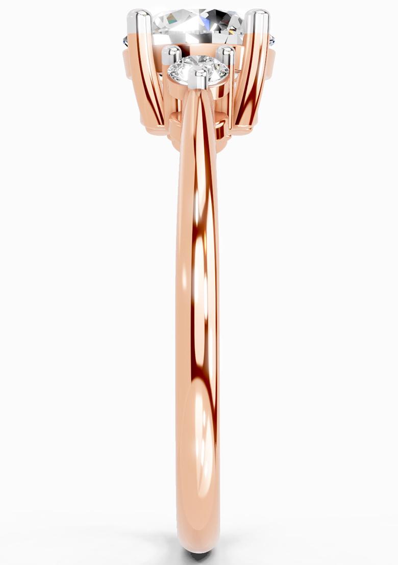 14Kt Rose Gold Lab Grown Diamond 1.05 Carat Round 3 Stone Diamond Ring for Women