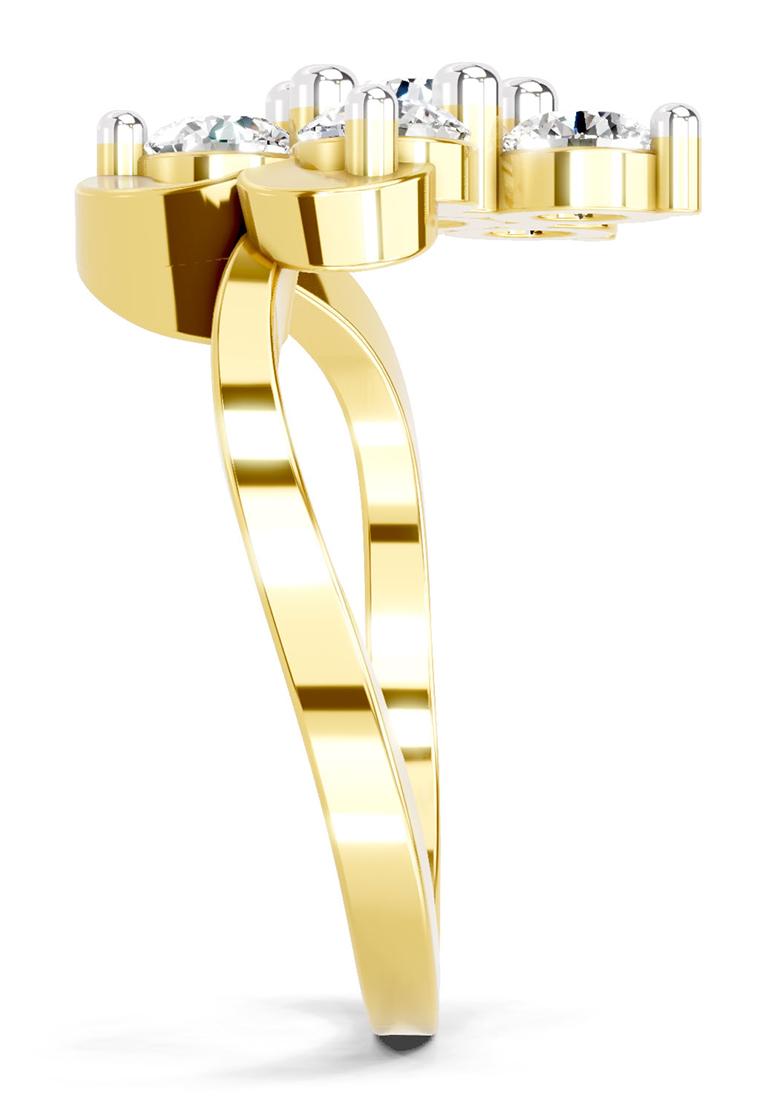 14Kt Yellow Gold Lab Grown Diamond 1.55 Carat Round Shape Floral Diamond Ring for Women