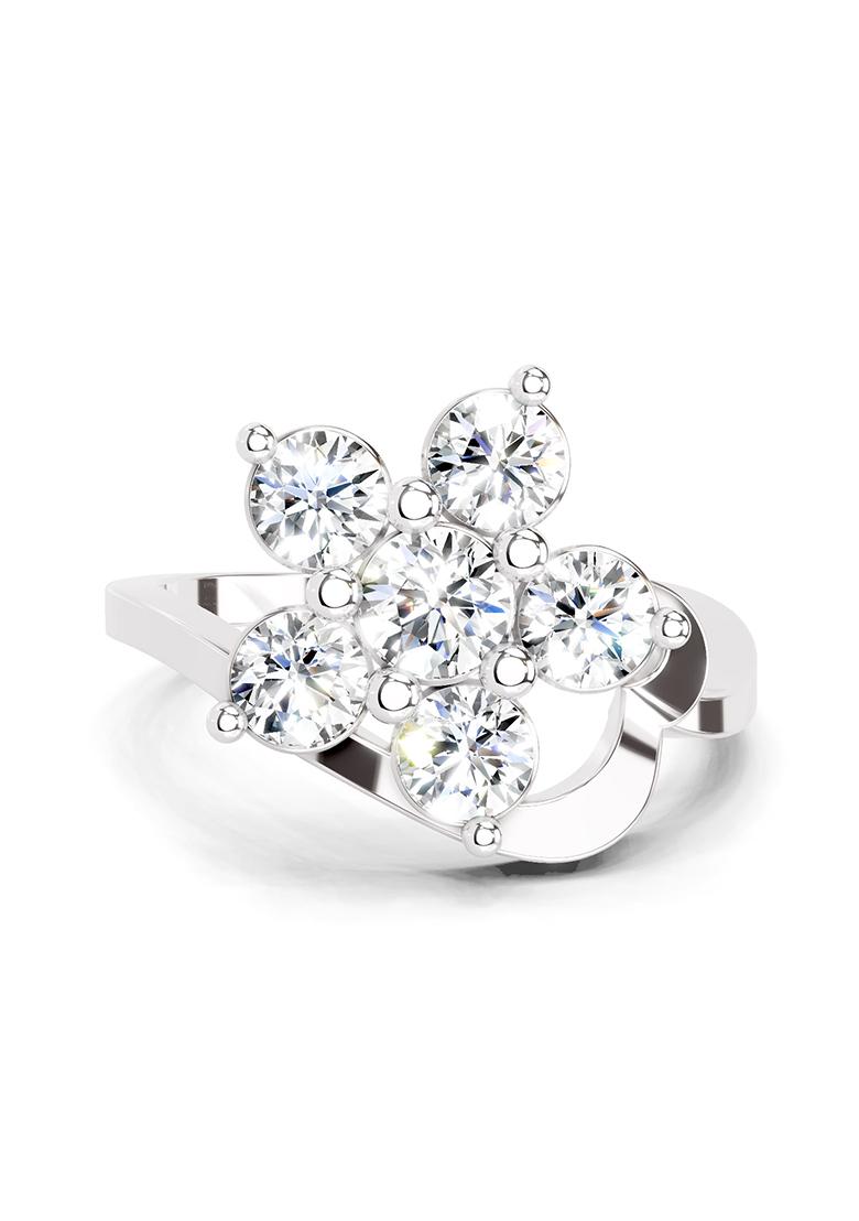 14Kt White Gold Lab Grown Diamond 1.55 Carat Round Shape Floral Diamond Ring for Women