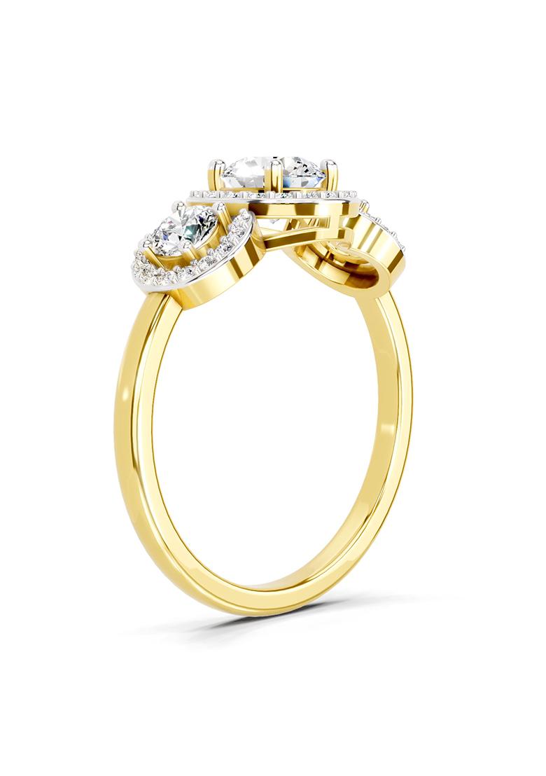 14Kt Yellow Gold Lab Grown Diamond 1.01 Carat Round 3 Stone Halo Diamond Ring for Women