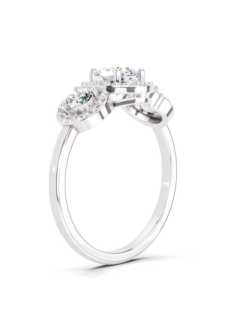 14Kt White Gold Lab Grown Diamond 1.01 Carat Round 3 Stone Halo Diamond Ring for Women
