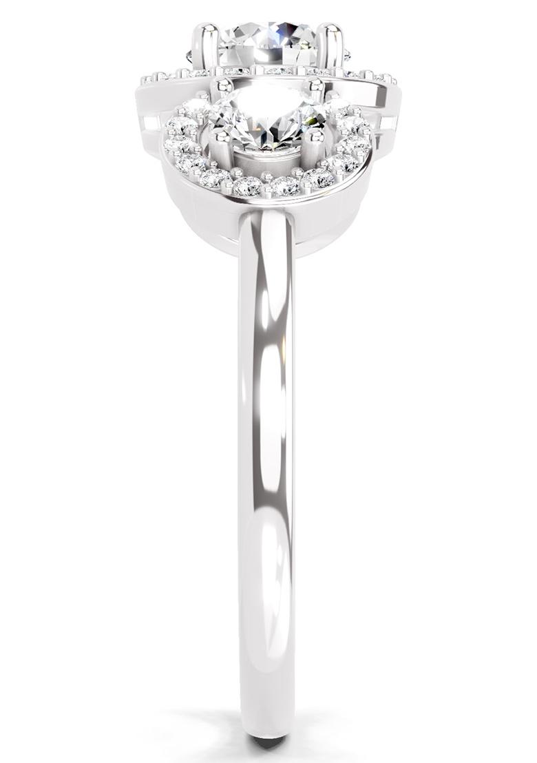 14Kt White Gold Lab Grown Diamond 1.01 Carat Round 3 Stone Halo Diamond Ring for Women