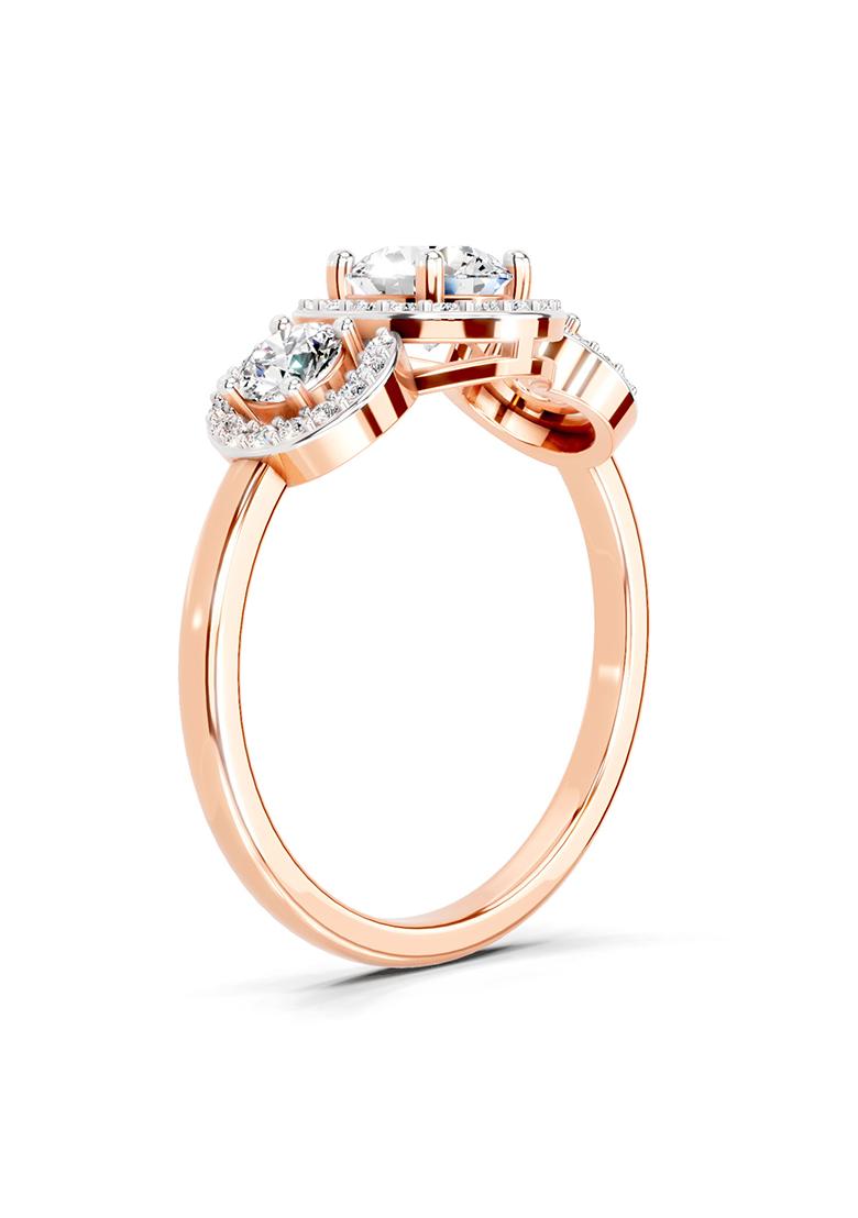 14Kt Rose Gold Lab Grown Diamond 1.01 Carat Round 3 Stone Halo Diamond Ring for Women