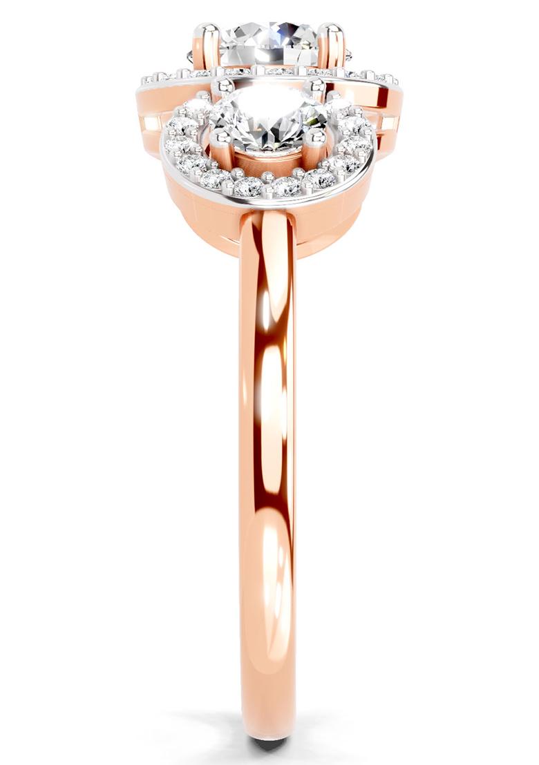 14Kt Rose Gold Lab Grown Diamond 1.01 Carat Round 3 Stone Halo Diamond Ring for Women