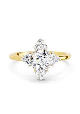 14Kt Yellow Gold Lab Grown Diamond 0.70 Carat Round Shape Cluster Diamond Ring for Women