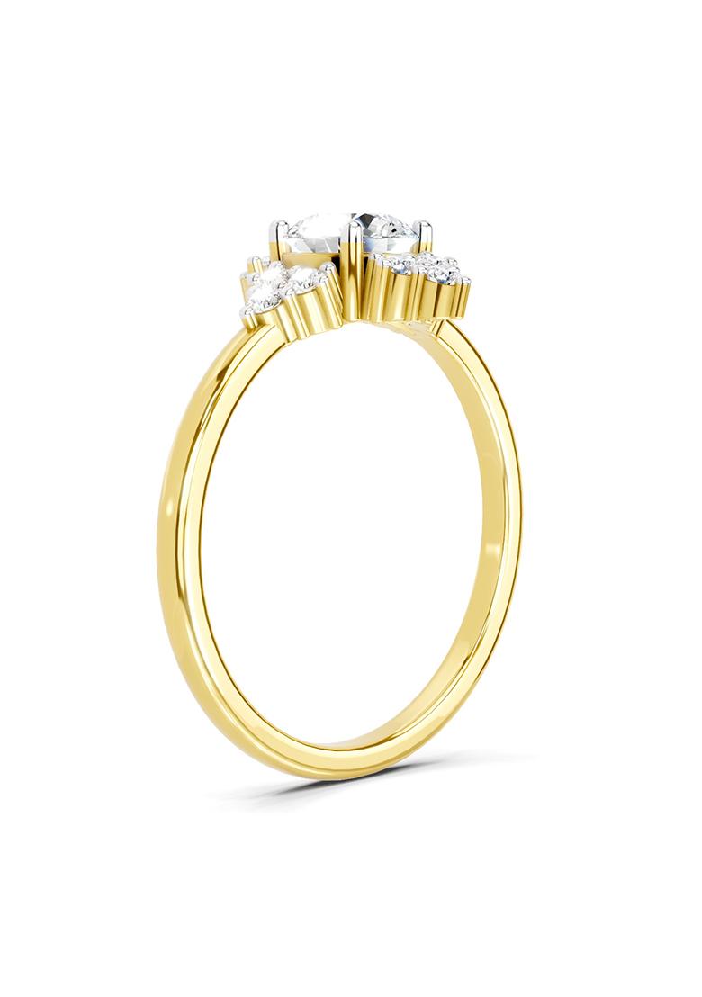 14Kt Yellow Gold Lab Grown Diamond 0.70 Carat Round Shape Cluster Diamond Ring for Women