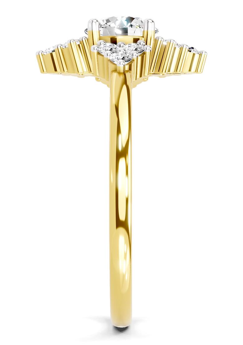 14Kt Yellow Gold Lab Grown Diamond 0.70 Carat Round Shape Cluster Diamond Ring for Women