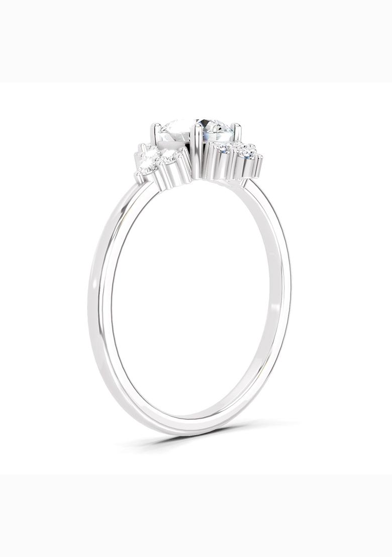 14Kt White Gold Lab Grown Diamond 0.70 Carat Round Shape Cluster Diamond Ring for Women