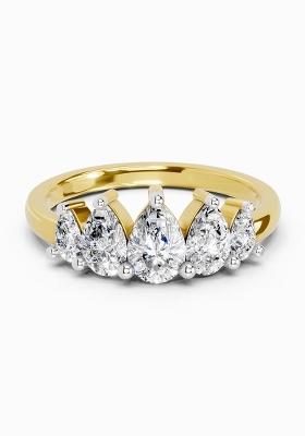 14Kt Yellow Gold Lab Grown Diamond 1.14 Carat Pear Shape 5 Stone Diamond Ring for Women