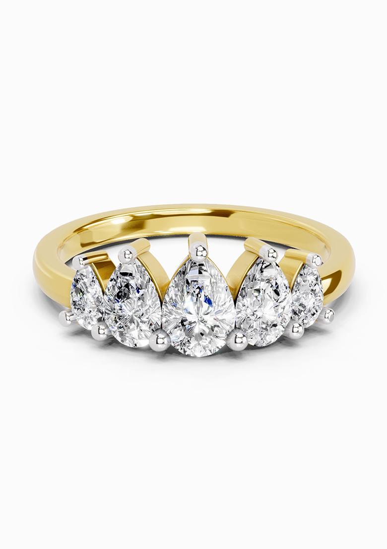 14Kt Yellow Gold Lab Grown Diamond 1.14 Carat Pear Shape 5 Stone Diamond Ring for Women