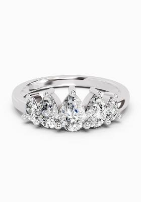 14Kt White Gold Lab Grown Diamond 1.14 Carat Pear Shape 5 Stone Diamond Ring for Women
