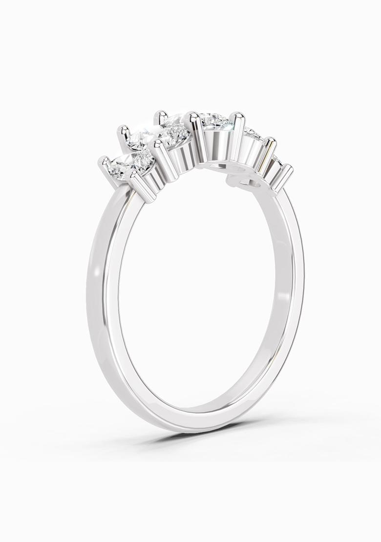 14Kt White Gold Lab Grown Diamond 1.14 Carat Pear Shape 5 Stone Diamond Ring for Women