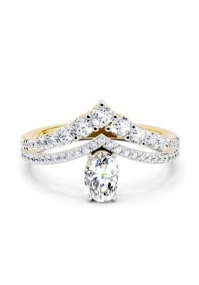 14Kt Yellow Gold Lab Grown Diamond 0.82 Carat Oval Diamond Crown Ring Set for Women
