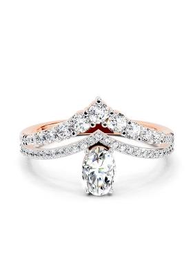 14Kt Rose Gold Lab Grown Diamond 0.82 Carat Oval Diamond Crown Ring Set for Women