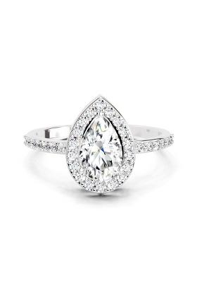 14Kt White Gold Lab Grown Diamond 1.22 Carat Pear Halo Diamond Engagement Ring for Women
