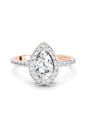 14Kt Rose Gold Lab Grown Diamond 1.22 Carat Pear Halo Diamond Engagement Ring for Women