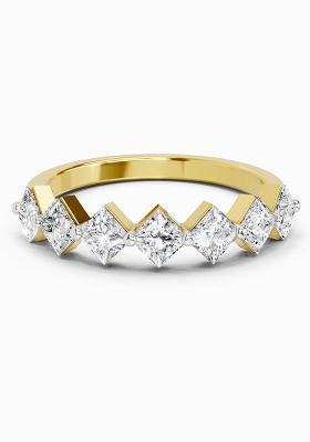 14Kt Yellow Gold Lab Grown Diamond 0.63 Carat Princess Shape 7 Stone Diamond Band Ring for Women