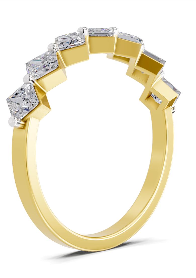 14Kt Yellow Gold Lab Grown Diamond 0.63 Carat Princess Shape 7 Stone Diamond Band Ring for Women