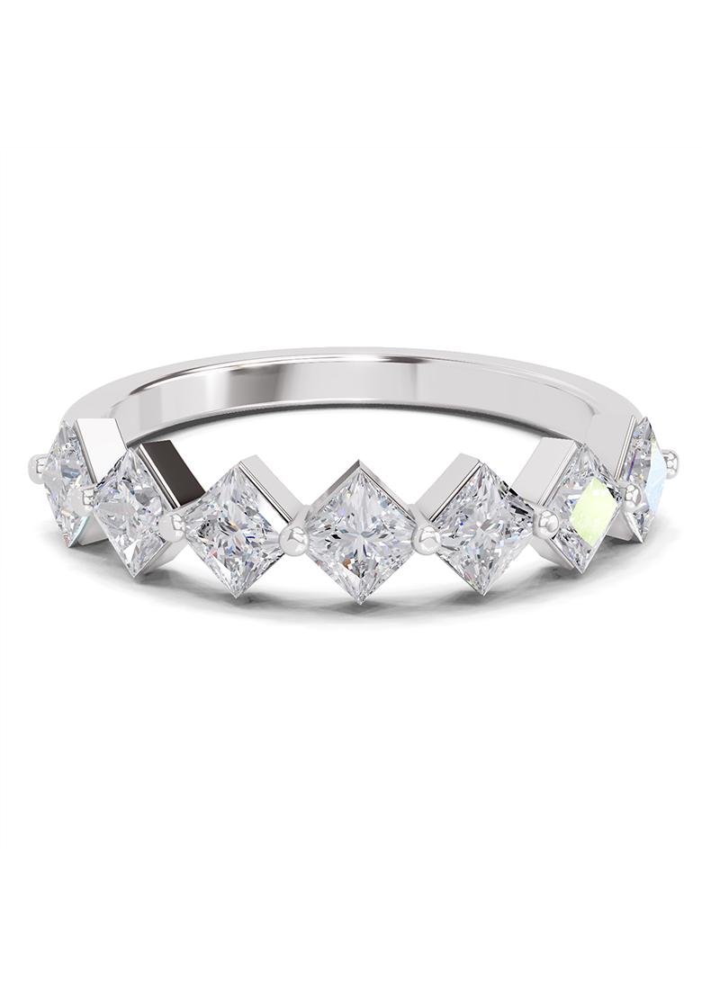 14Kt White Gold Lab Grown Diamond 0.63 Carat Princess Shape 7 Stone Diamond Band Ring for Women