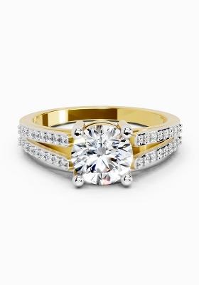 14Kt Yellow Gold Lab Grown Diamond 1.19 Carat Round Halo Split Shank Diamond Ring for Women