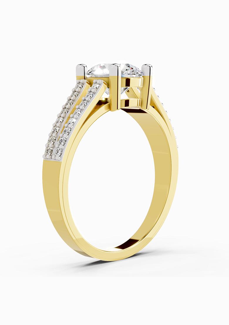 14Kt Yellow Gold Lab Grown Diamond 1.19 Carat Round Halo Split Shank Diamond Ring for Women