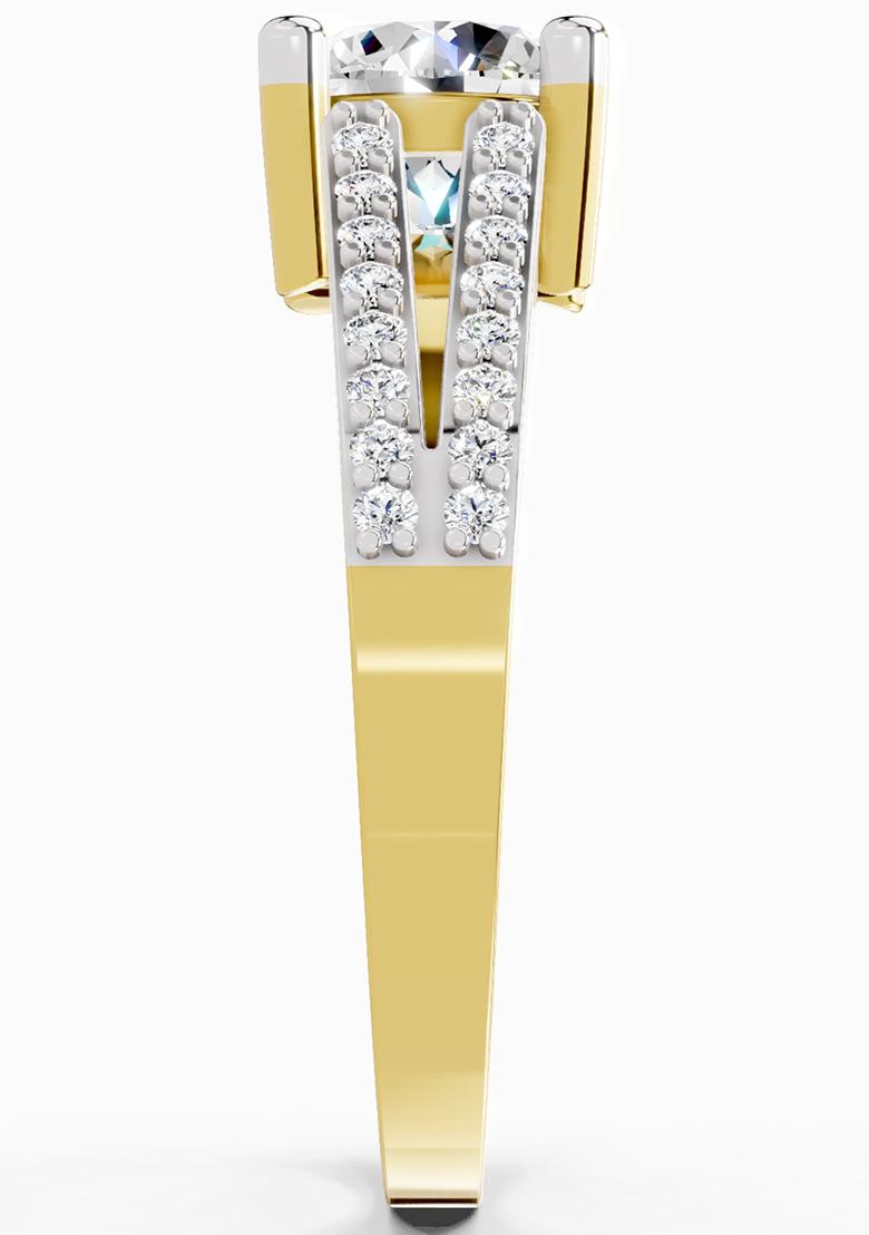 14Kt Yellow Gold Lab Grown Diamond 1.19 Carat Round Halo Split Shank Diamond Ring for Women