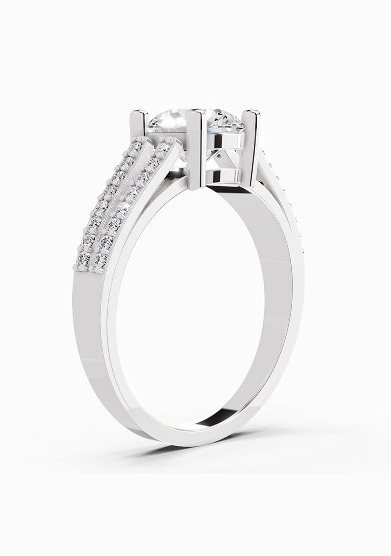 14Kt White Gold Lab Grown Diamond 1.19 Carat Round Halo Split Shank Diamond Ring for Women