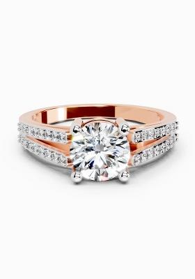 14Kt Rose Gold Lab Grown Diamond 1.19 Carat Round Halo Split Shank Diamond Ring for Women