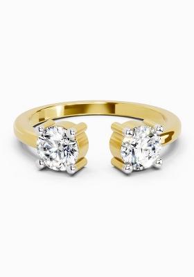 14Kt Yellow Gold Lab Grown Diamond 0.76 Ct Round Open Two Stone Ring for Women