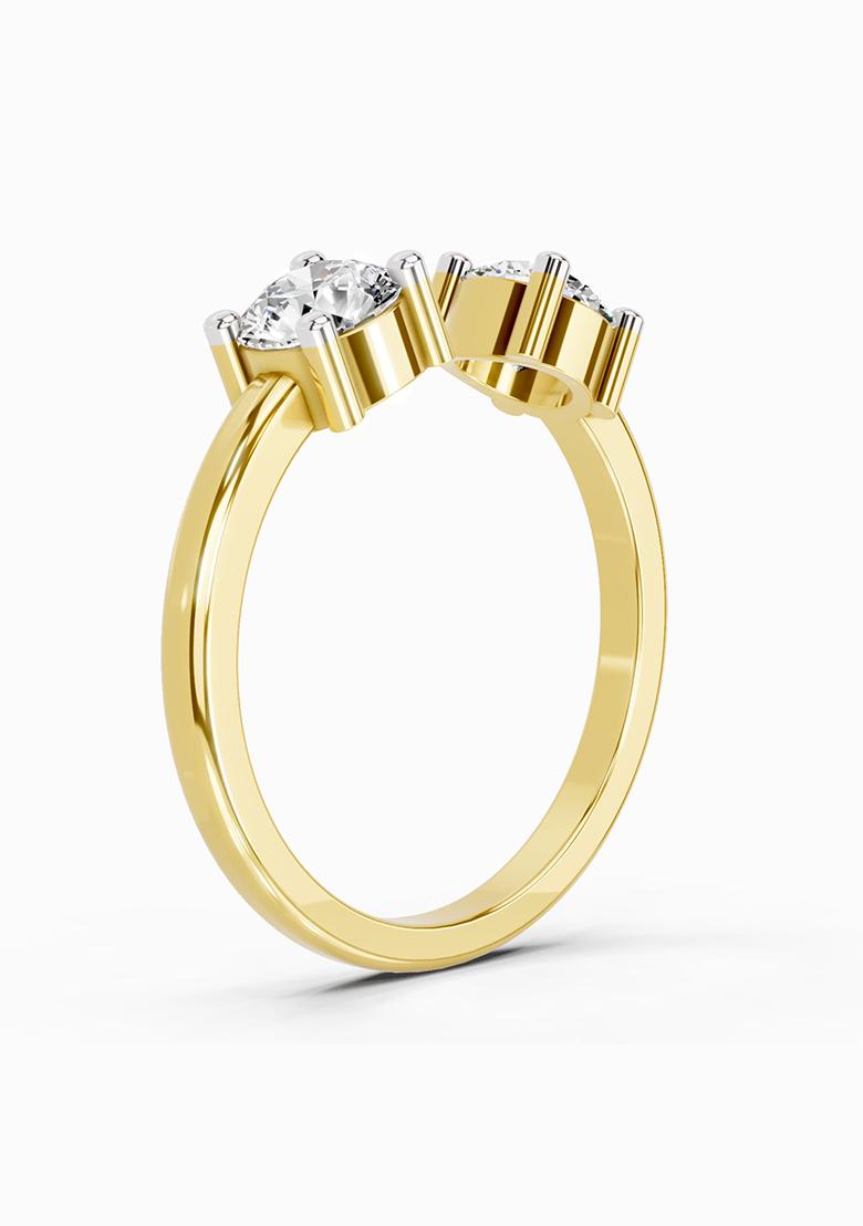 14Kt Yellow Gold Lab Grown Diamond 0.76 Ct Round Open Two Stone Ring for Women