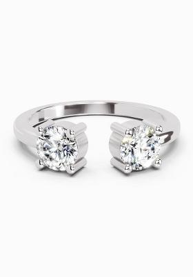 14Kt White Gold Lab Grown Diamond 0.76 Ct Round Open Two Stone Ring for Women