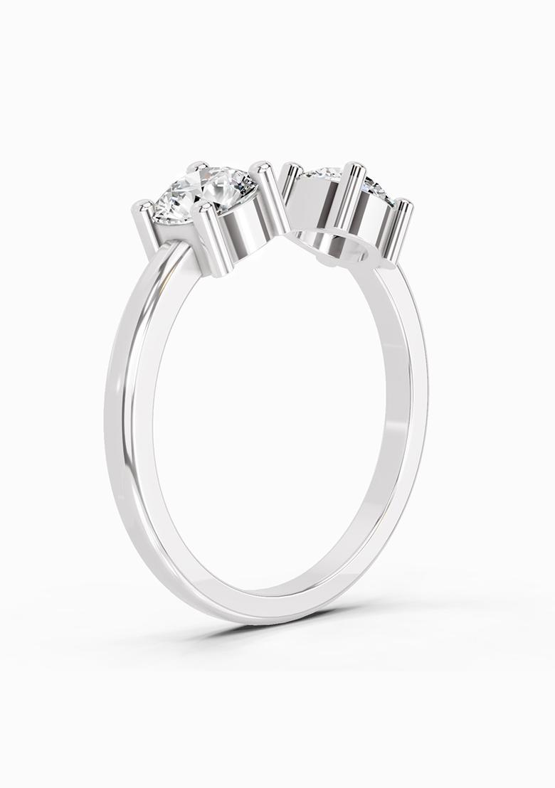 14Kt White Gold Lab Grown Diamond 0.76 Ct Round Open Two Stone Ring for Women