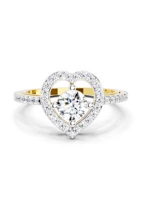 14Kt Yellow Gold Lab Grown Diamond 0.84 Carat Round Halo Heart Ring for Women