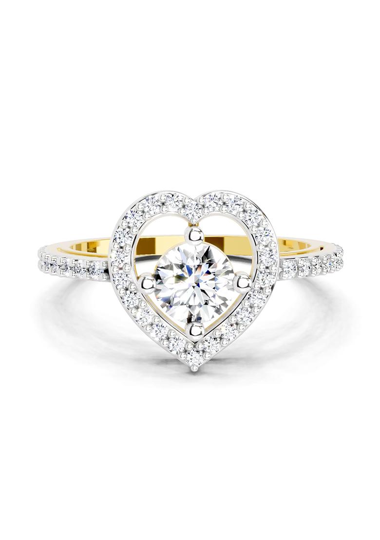 14Kt Yellow Gold Lab Grown Diamond 0.84 Carat Round Halo Heart Ring for Women