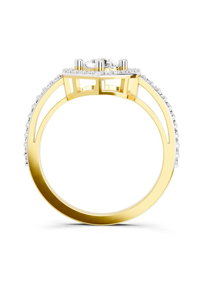 14Kt Yellow Gold Lab Grown Diamond 0.84 Carat Round Halo Heart Ring for Women