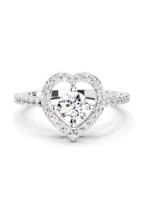 14Kt White Gold Lab Grown Diamond 0.84 Carat Round Halo Heart Ring for Women