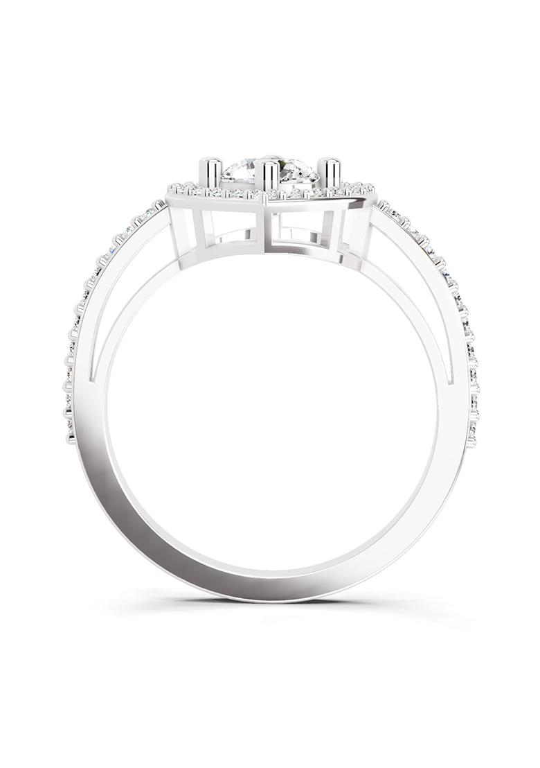 14Kt White Gold Lab Grown Diamond 0.84 Carat Round Halo Heart Ring for Women