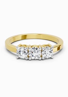 14Kt Yellow Gold Lab Grown Diamond 0.62 Carat Round Three Stone Ring for Women