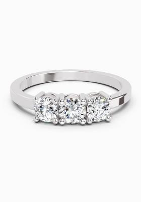 14Kt White Gold Lab Grown Diamond 0.62 Carat Round Three Stone Ring for Women