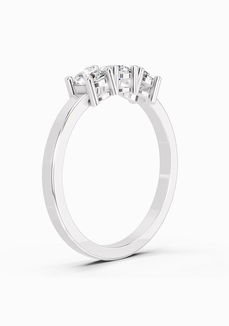 14Kt White Gold Lab Grown Diamond 0.62 Carat Round Three Stone Ring for Women