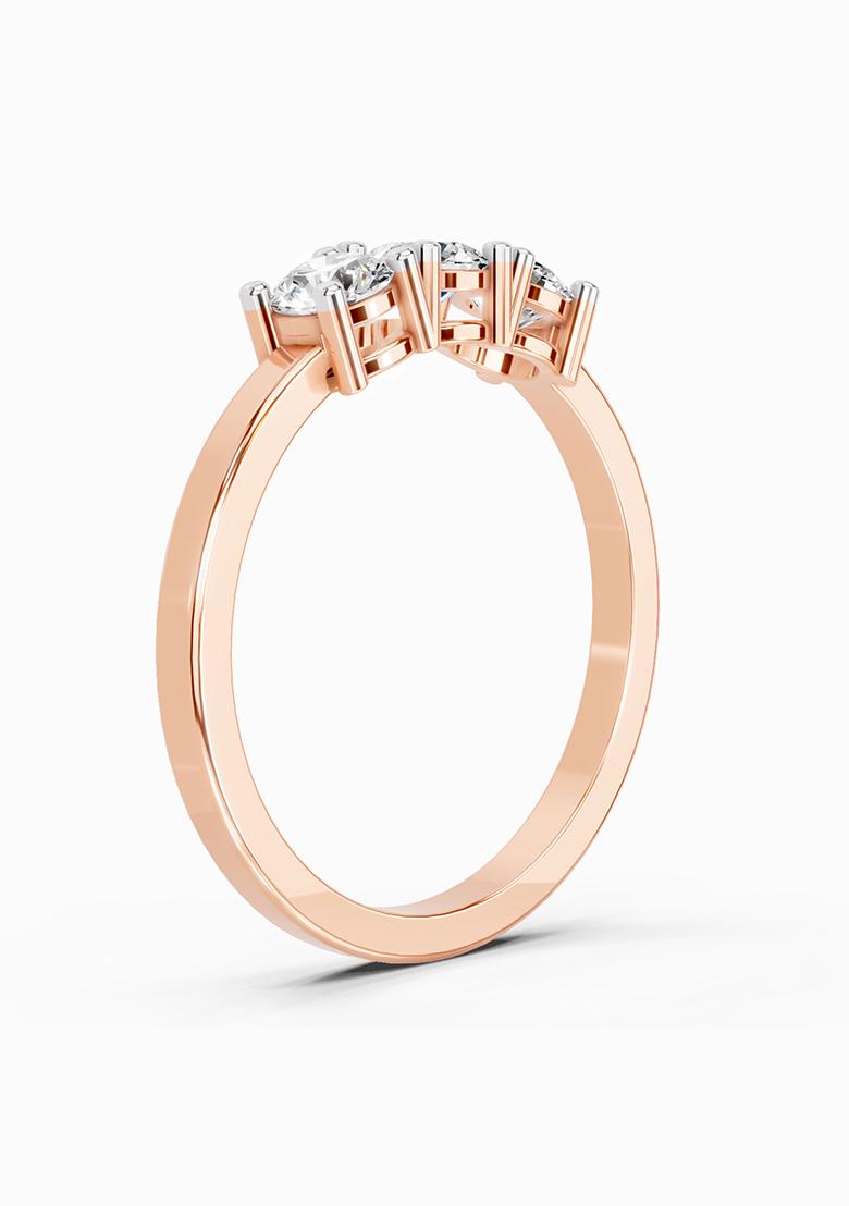 14Kt Rose Gold Lab Grown Diamond 0.62 Carat Round Three Stone Ring for Women