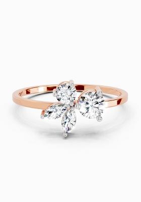 14Kt Rose Gold Lab Grown 0.46 Carat Round and Marquise Diamond Cluster Ring for Women