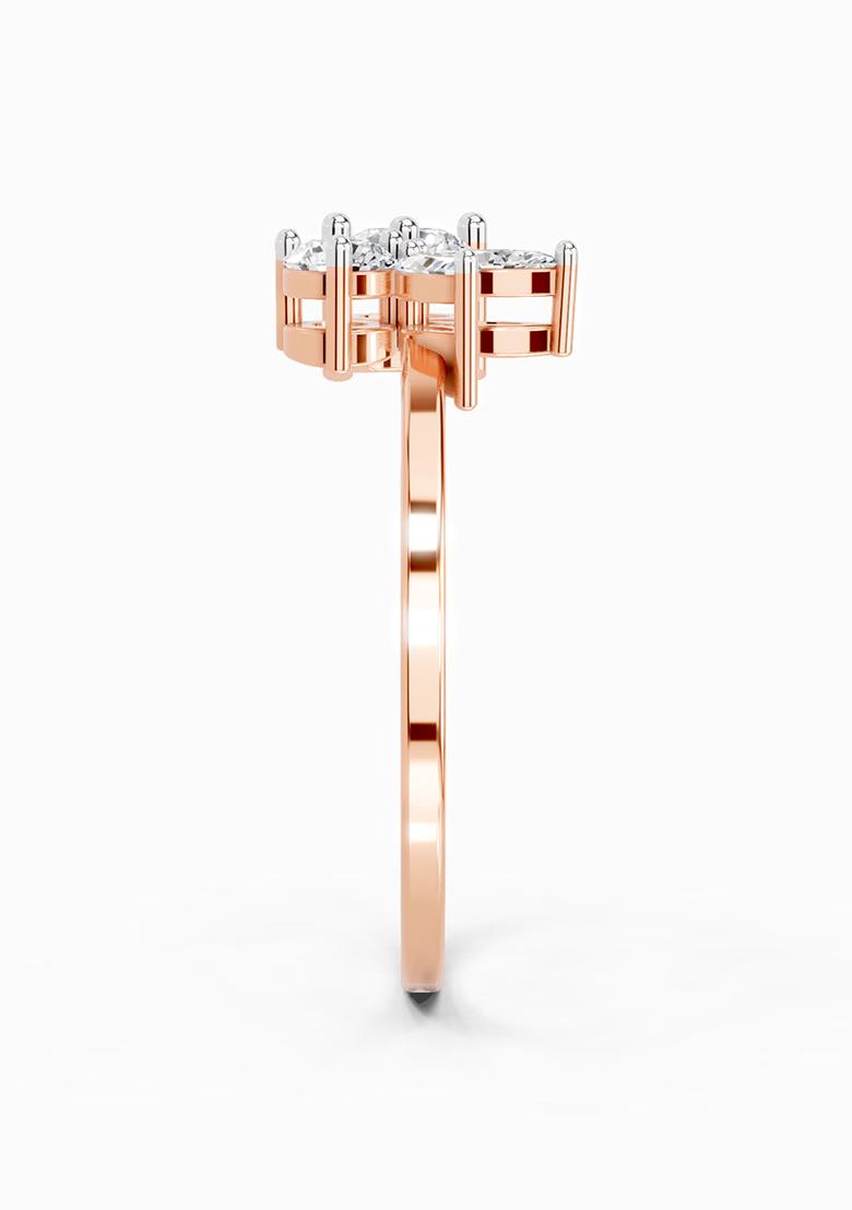 14Kt Rose Gold Lab Grown 0.46 Carat Round and Marquise Diamond Cluster Ring for Women