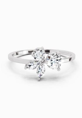 14Kt White Gold Lab Grown 0.46 Carat Round and Marquise Diamond Cluster Ring for Women