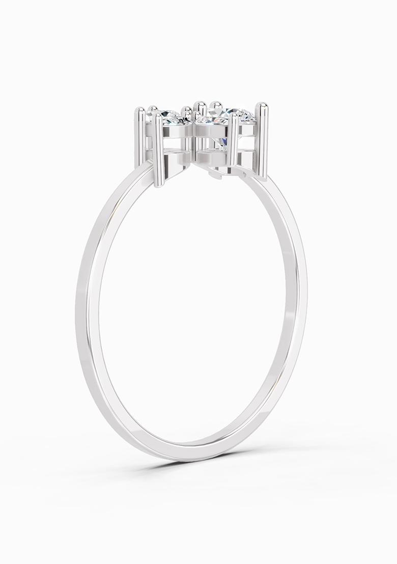 14Kt White Gold Lab Grown 0.46 Carat Round and Marquise Diamond Cluster Ring for Women