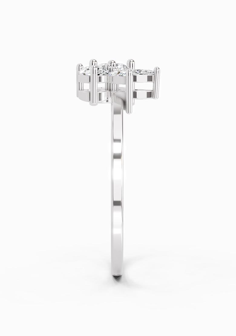 14Kt White Gold Lab Grown 0.46 Carat Round and Marquise Diamond Cluster Ring for Women