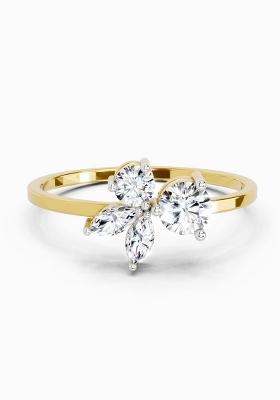 14Kt Yellow Gold Lab Grown 0.46 Carat Round and Marquise Diamond Cluster Ring for Women