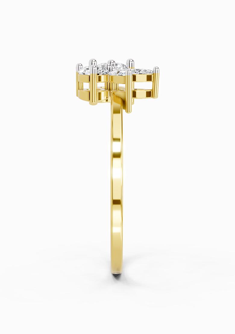 14Kt Yellow Gold Lab Grown 0.46 Carat Round and Marquise Diamond Cluster Ring for Women