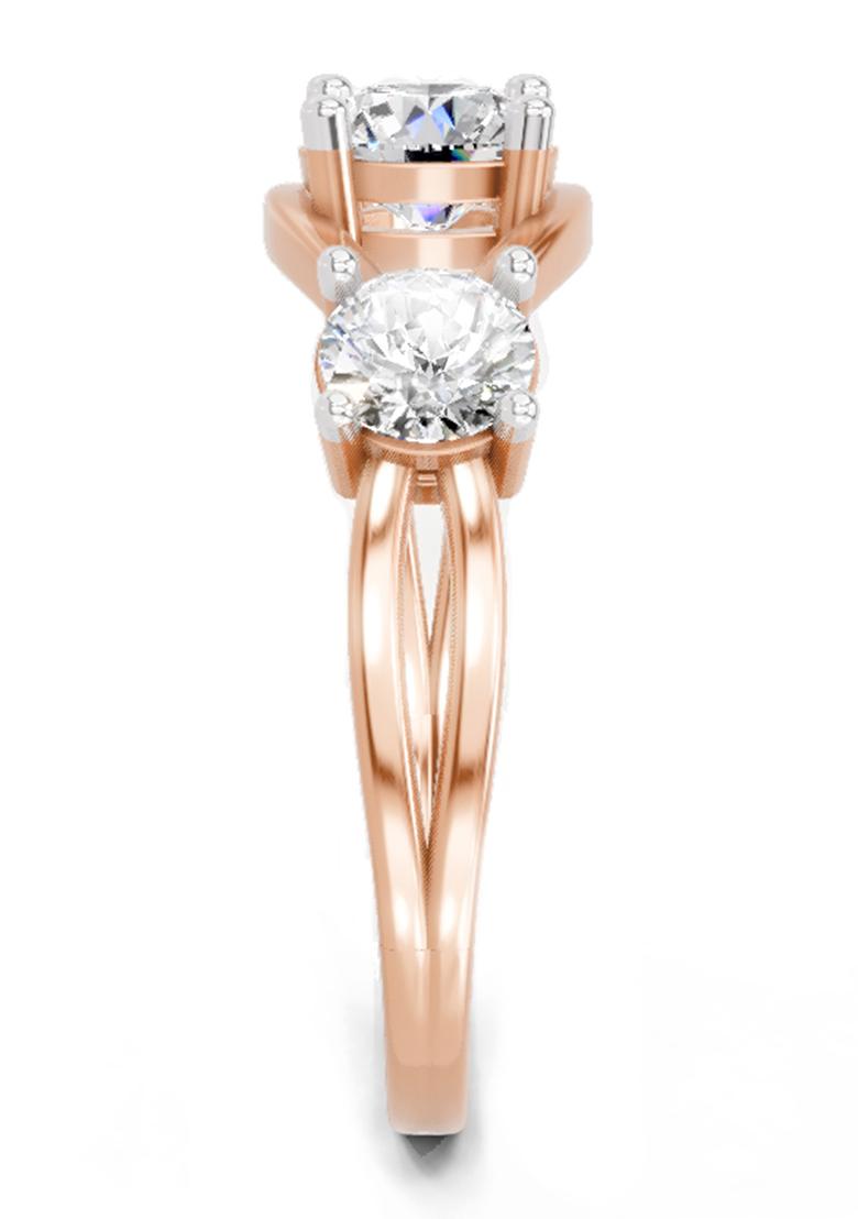 14Kt Rose Gold 3 Stone Lab Grown Diamond Ring For Women